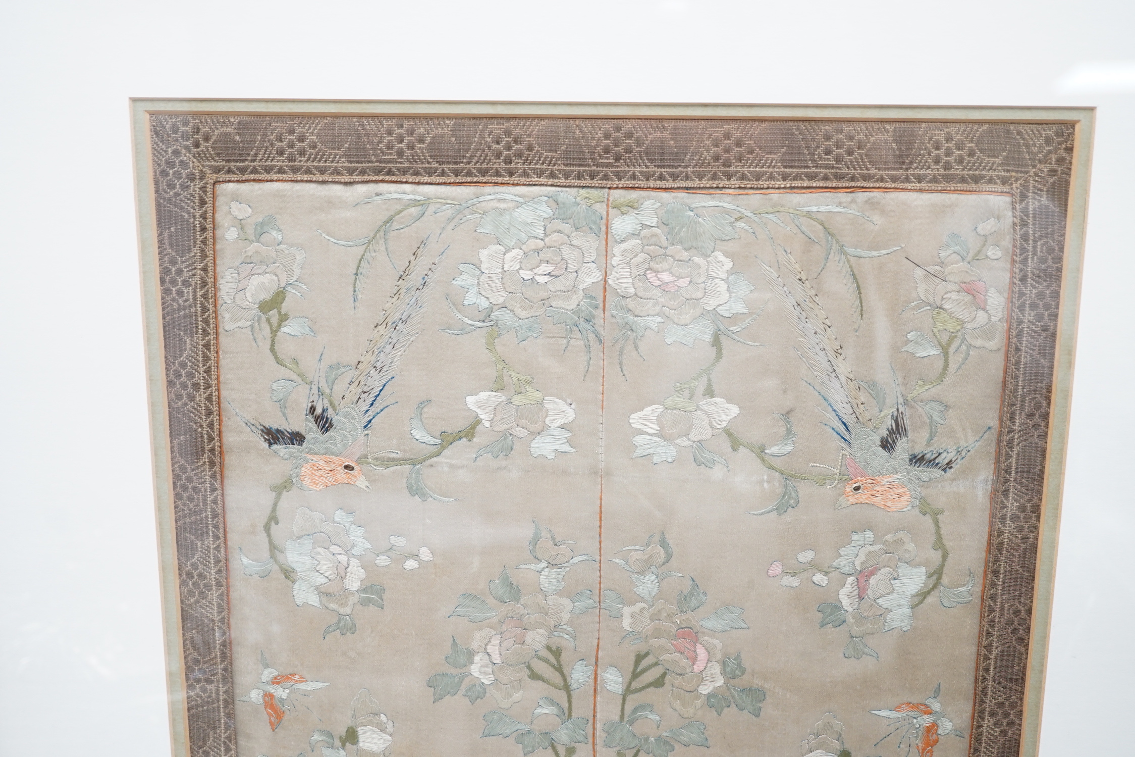 A framed Chinese embroidered silk panel, 37x29cm excl frame